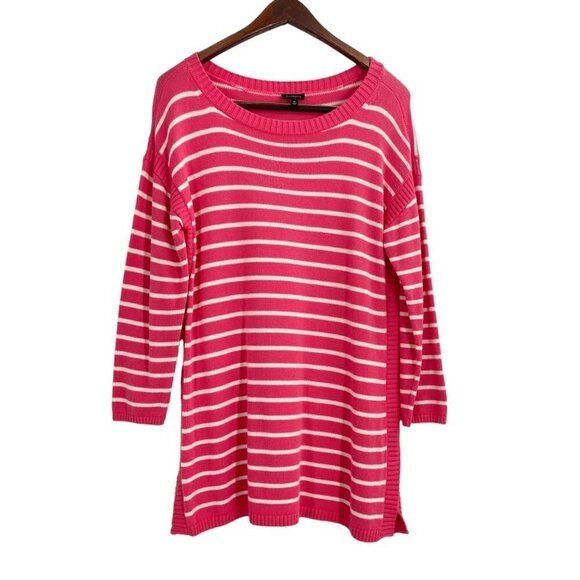 Talbots Pink White Striped Long Sleeve Sweater Tunic Womens Size Medium Casual - Picture 1 of 7
